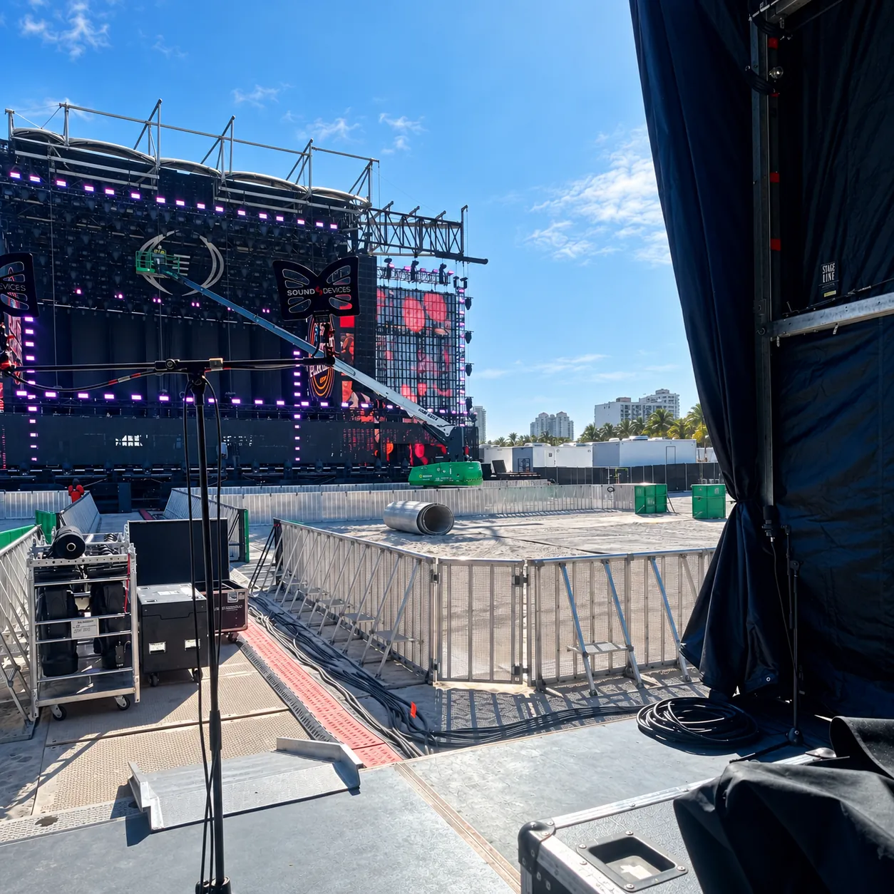 Aluminium Mojo front-of-stage barrier seen from the stage