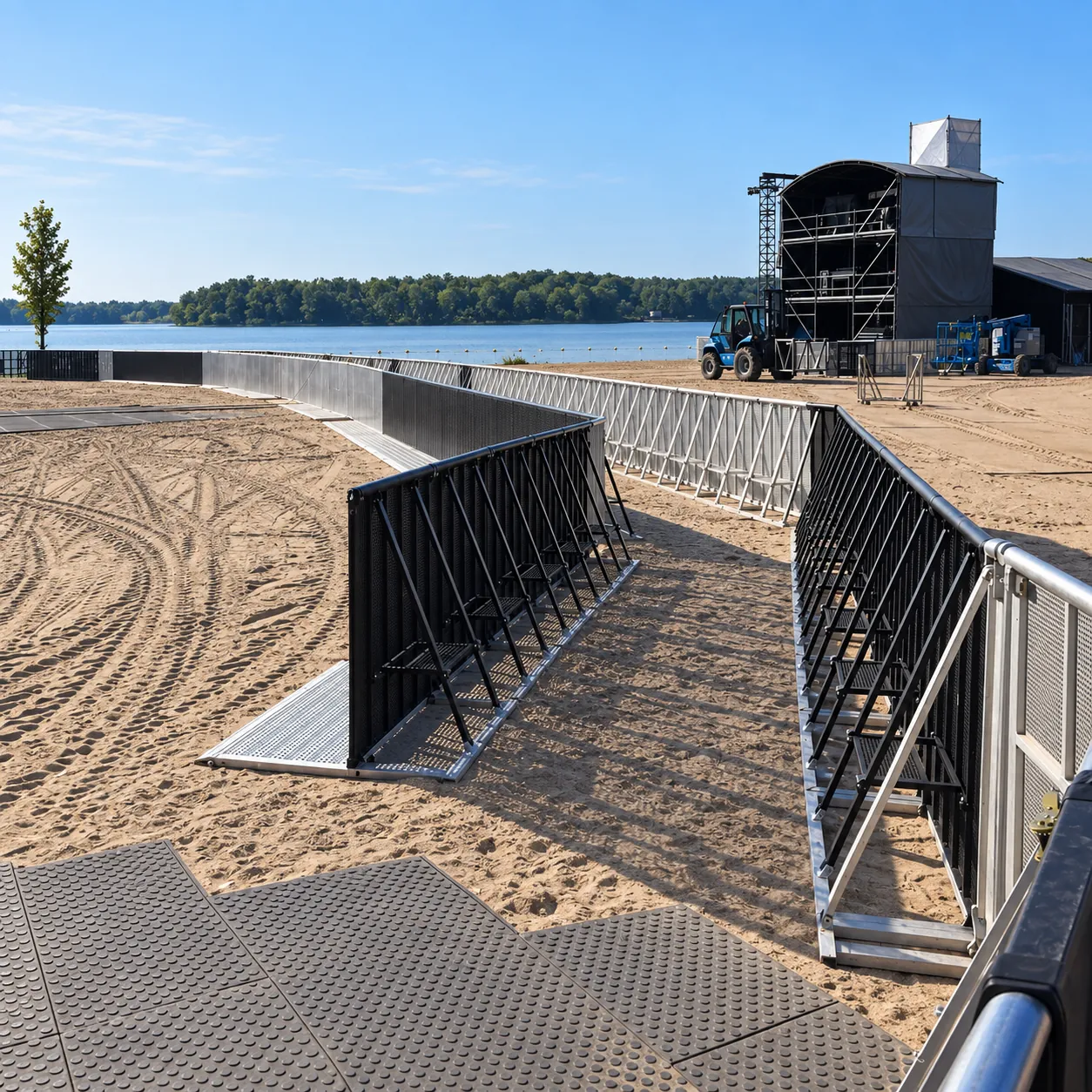 Mojo Barriers along a ramp on a beach festival site