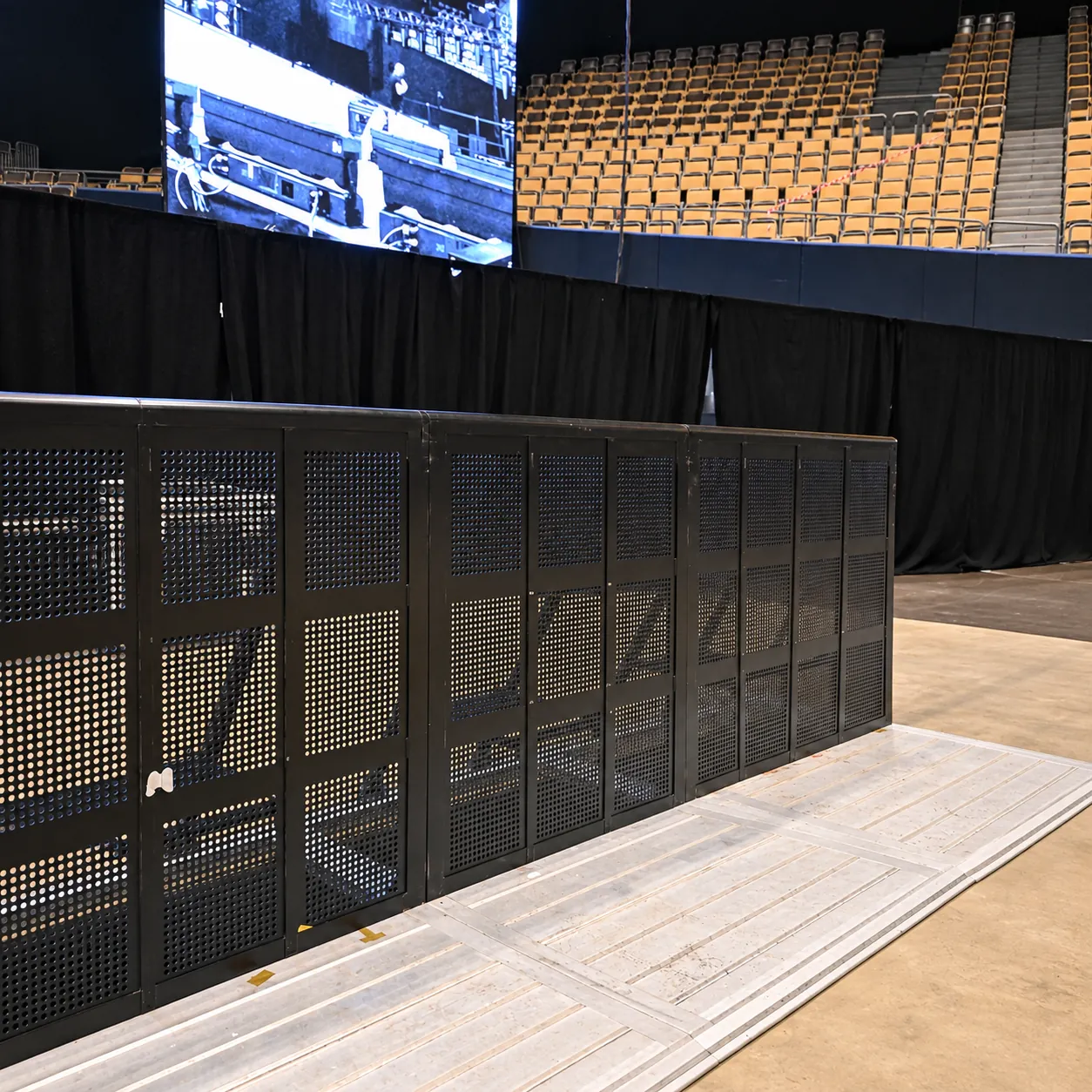Black Mojo Barrier line on an arena floor