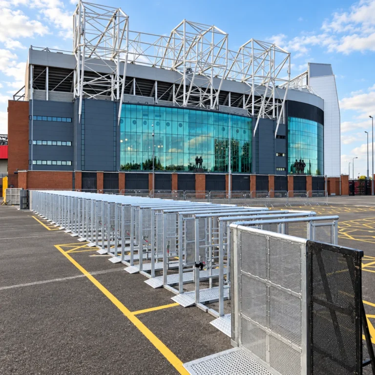 Mojo Barrier queue lanes outside a football stadium