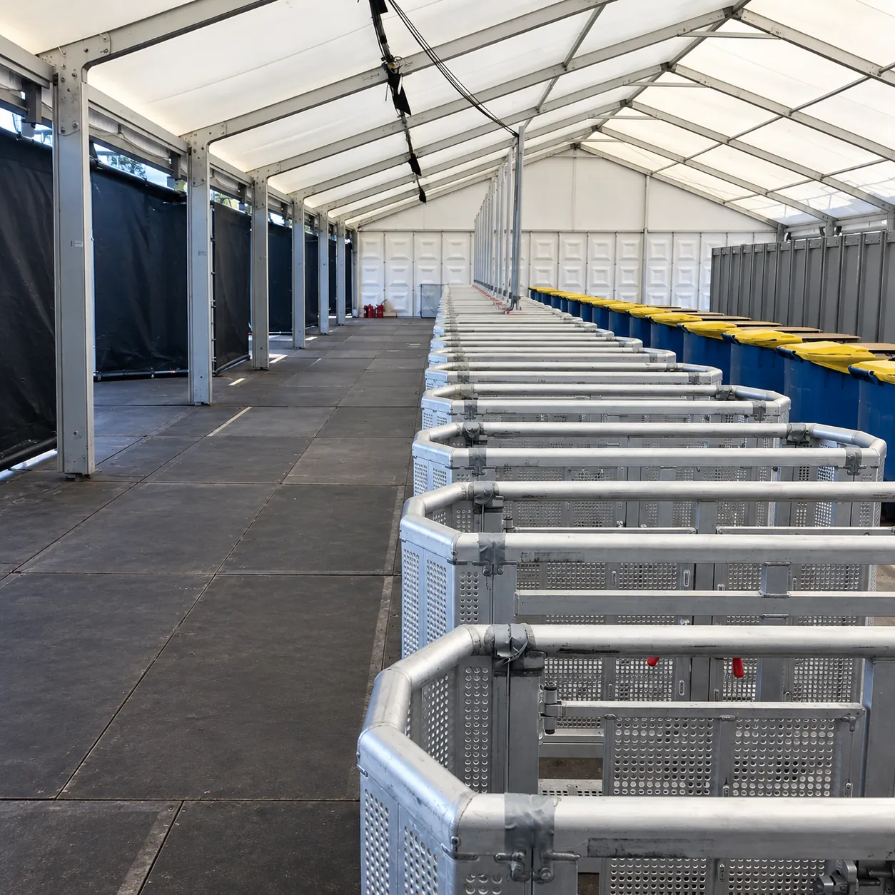 Mojo Barrier queue lanes inside an event tent