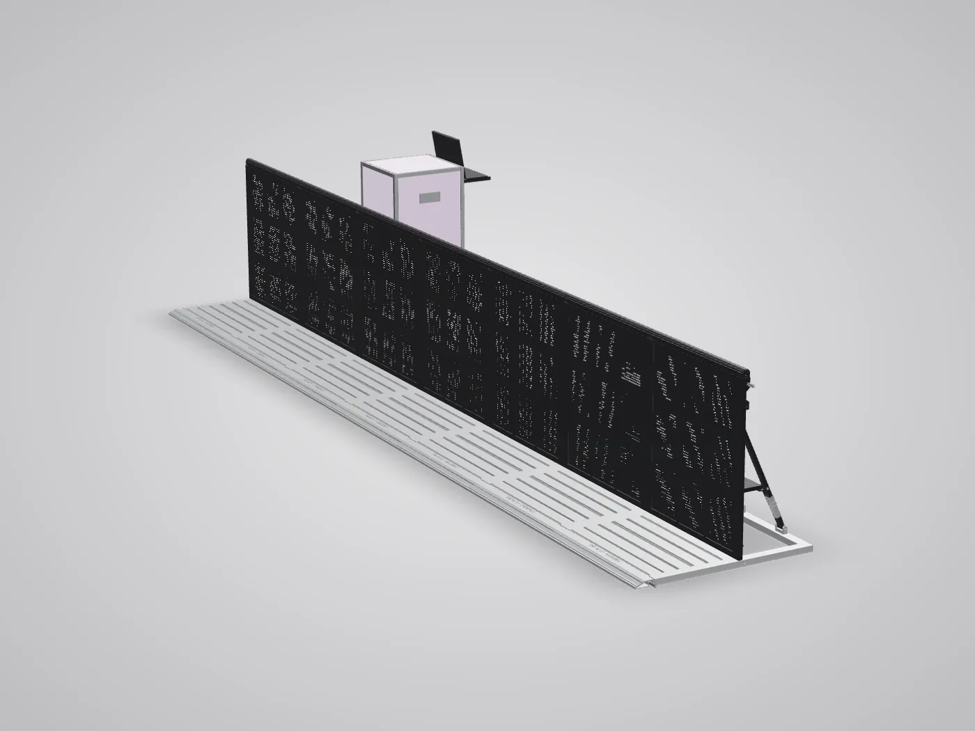 3D view: Barrier Load Monitor System controller next to a line of sensor barriers