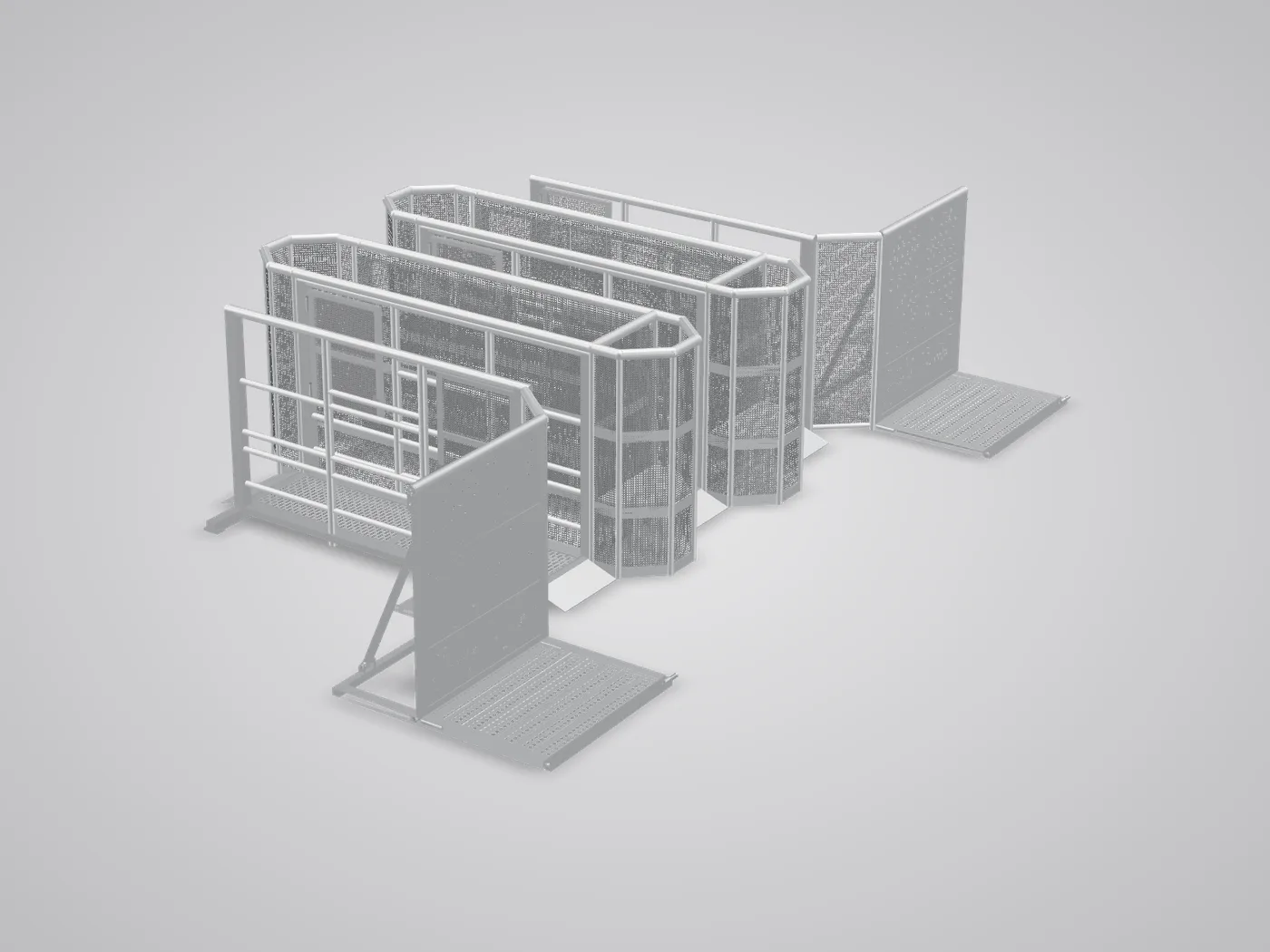 3D view: Line-up Gate lanes in a row seen at an angle