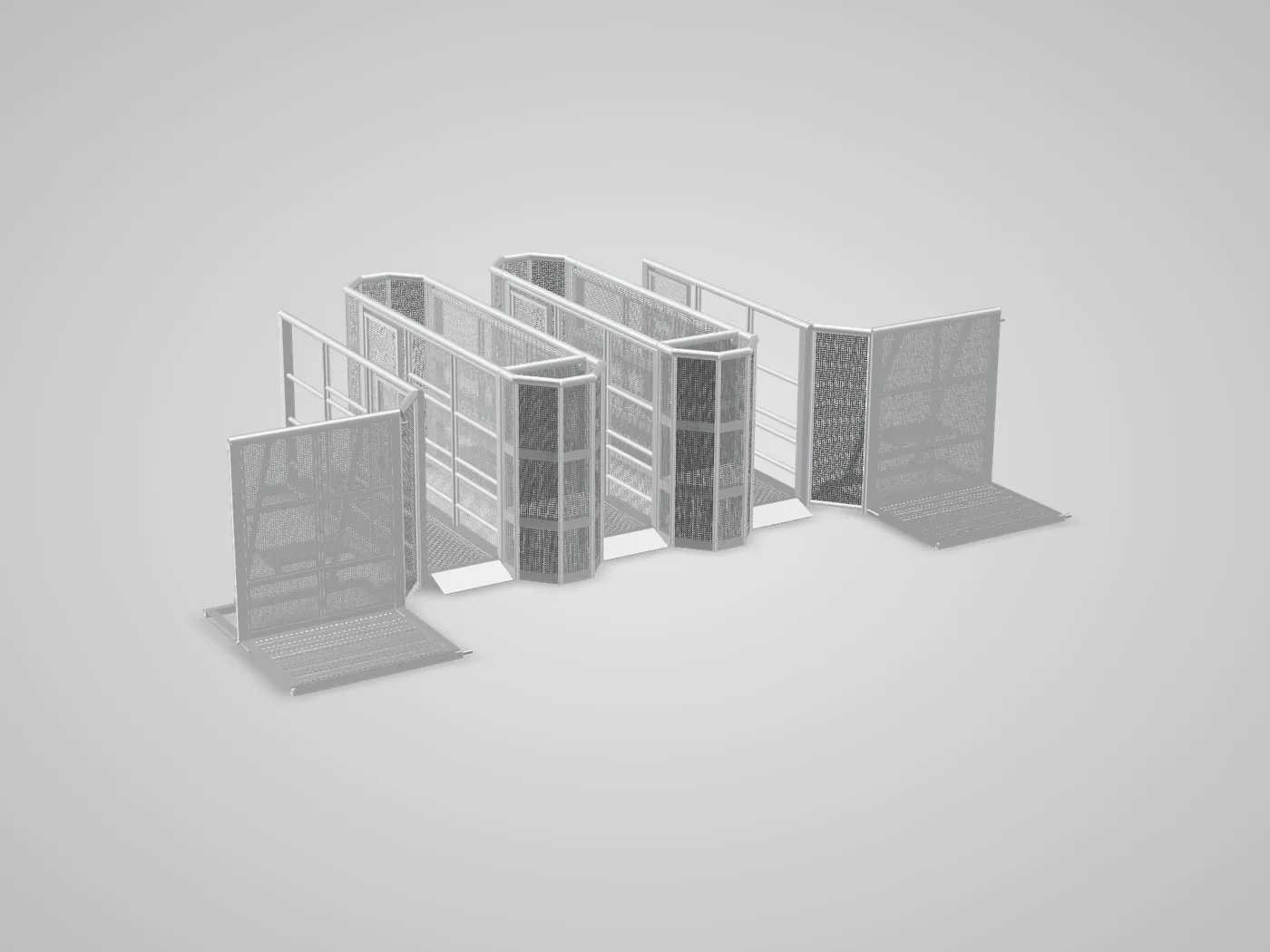 3D view: three Line-up Gate lanes in a row with the doors shut