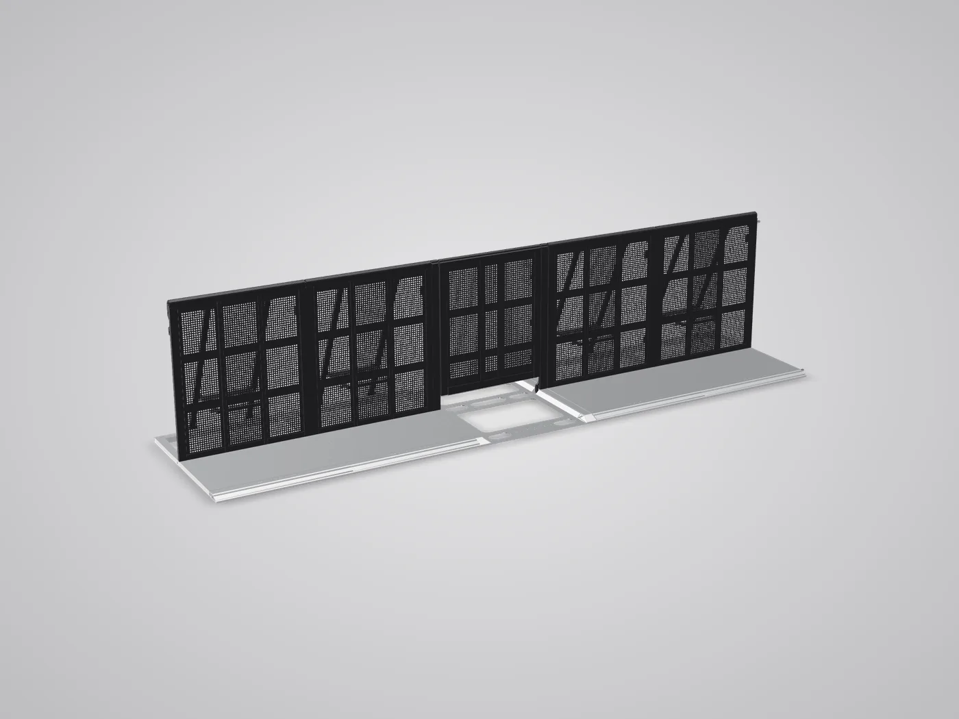 3D view: Cable Gate in a line of Mojo barriers