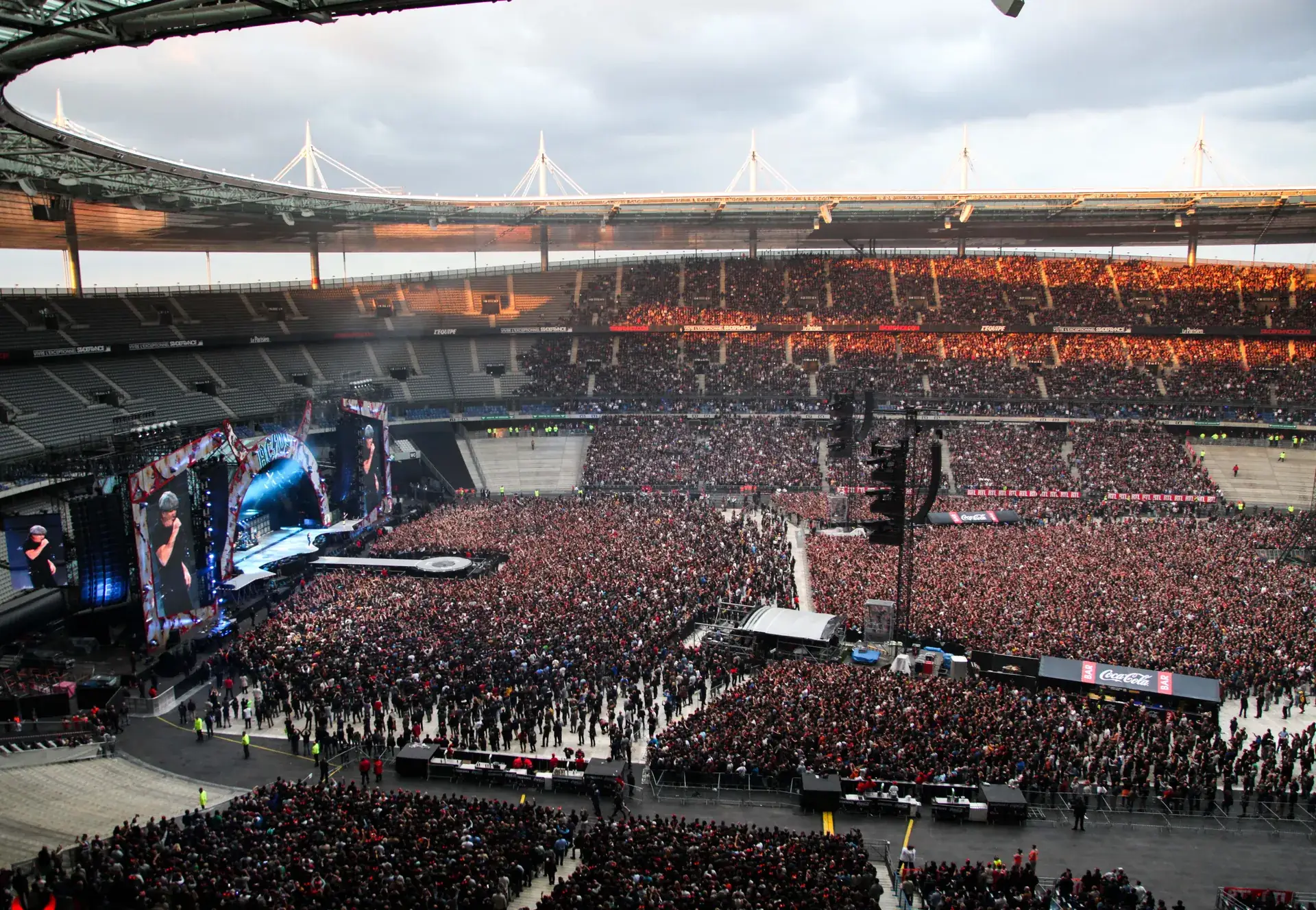 Packed stadium with barrier lines on the pitch during AC/DC’s Rock or Bust tour, 2015