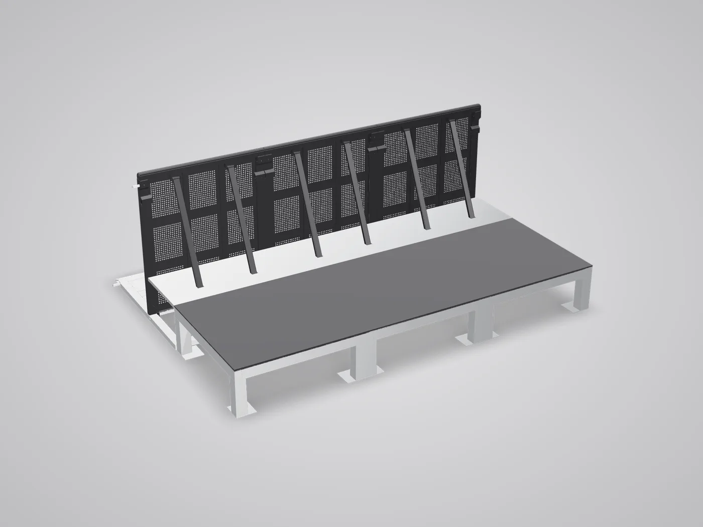 3D view: security walkway along the back of a Mojo Barrier line